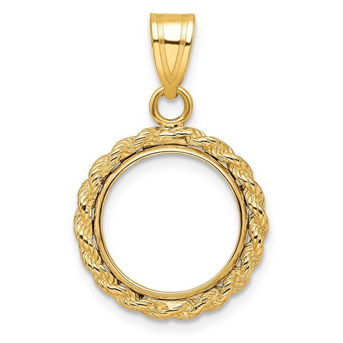 14k Yellow Gold 2mm Rope Edge 13mm Prong Coin Bezel Pendant