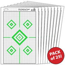 25 Paper Shooting Targets Rifle Sighting Gun Range Handgun Bright Green 23x35