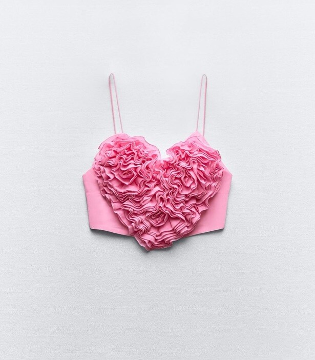ZARA NWT WOMAN SS24 VOLUMINOUS HEART CROP TOP PINK | 7200