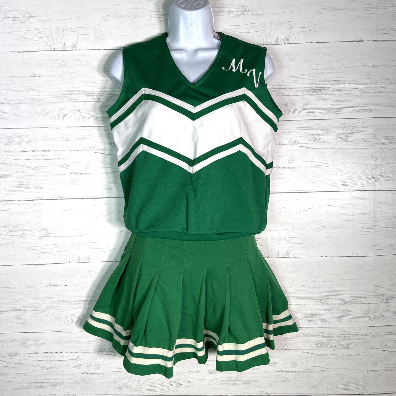 VTG Bristol Green & White Cheerleading Skirt (Sz S) V… Gem
