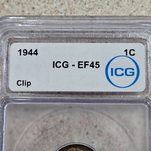 1944 1C Lincoln Wheat Penny 1 Cent Coin Mint Error Clipped ICG Graded At EF 45 - Picture 6 of 11