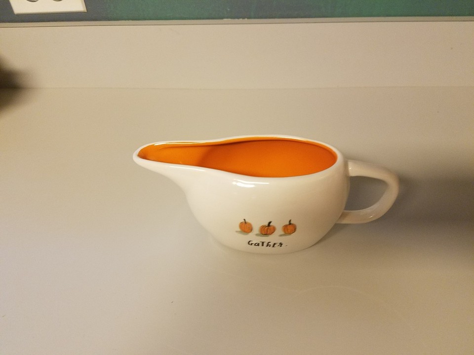 Rae Dunn GATHER Gravy Boat With Pumpkins And Orange Inside NEW eBay