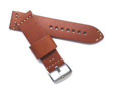 24mm Brown Italian Genuine Leather Men Watch Band Cowboy Rouille Silver Buckle