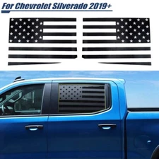 Black Rear Sides Window Glass Trim Sticker Decal for Chevy Silverado 19+ US Flag