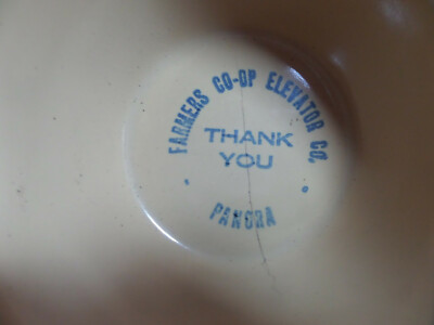 ceramic bowl advertizing, Farmer's CO-OP elevator Co Pandora (Iowa ?)
