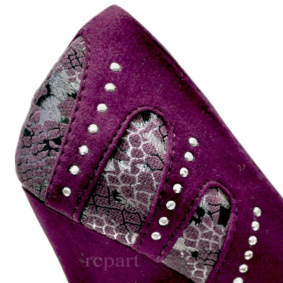 New women's shoes snake print suede like stilettos pumps casual party purple - Image 3 of 4