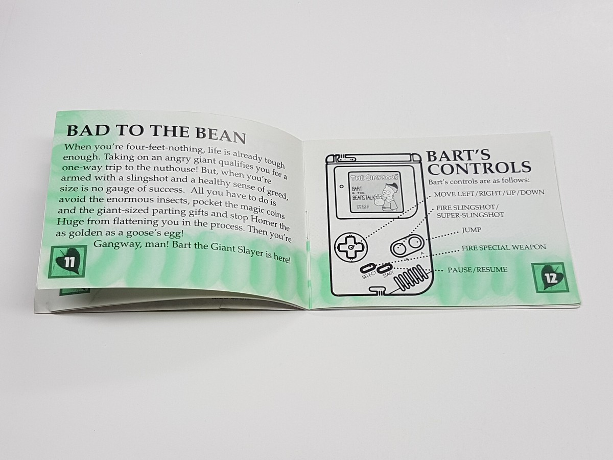 Simpsons Bart and the Beanstalk Authentic Nintendo Game Boy Manual