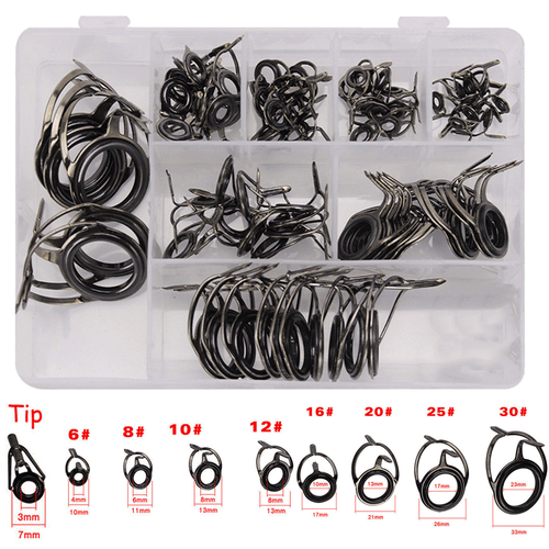 85Pack Ceramic Fishing Rod Guide Line Double Feet Ring Repair Eyes 8 Sizes w/Tip - Picture 2 of 8