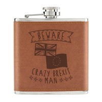 Beware Crazy Brexit Mann 170Ml Pu-Leder Flachmann Hellbraun Lustig Britain