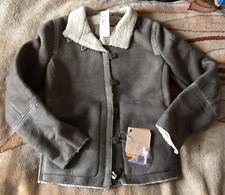 Timberland Size Us 8 Uk 12 Shearling Sheepskin Brown Leather Bomber Jacket Bnwt