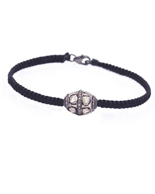 925 Sterling Silver & Diamond Black Macrame Thread Braide Bracelet For Gift