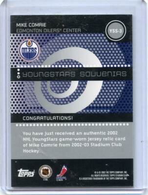 2002-03 Stadium Club YoungStars Relics #YSS-3 Mike Comrie | eBay