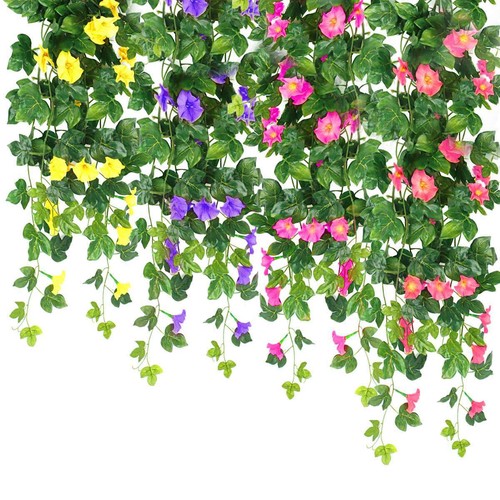 Fake Artificial Hanging Plants Morning Glory Flowers Vine  Home In/Outdoor Decor - Picture 3 of 20