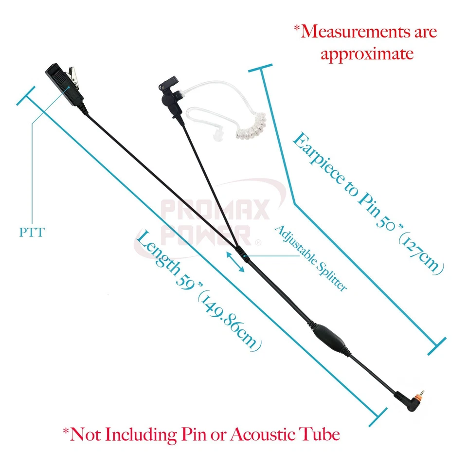 2-Wire Acoustic Tube Earpiece w/ PTT Mic for Motorola Radio SL300 SL350 SL7580e - Image 2 of 4
