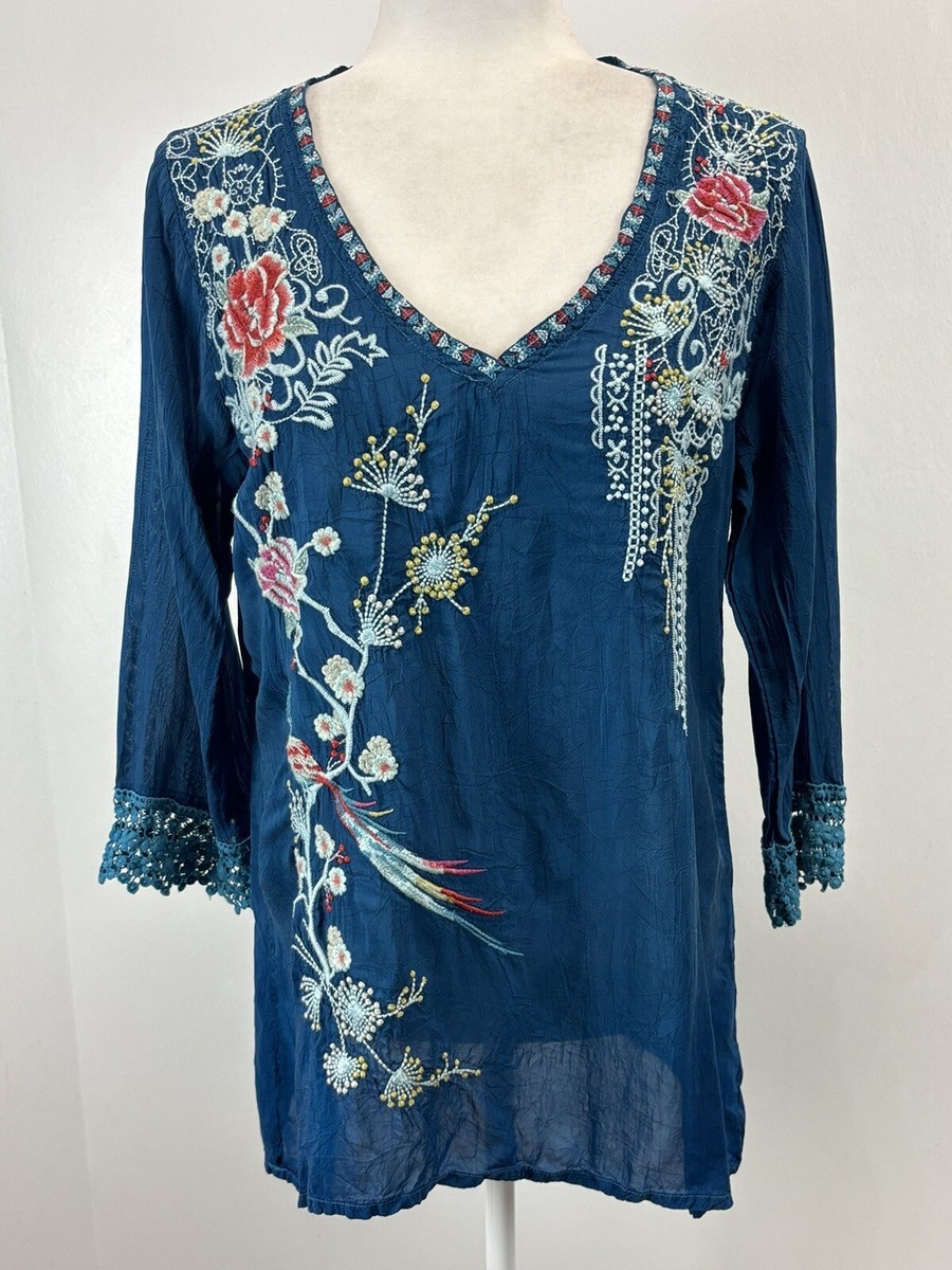 Johnny&#39;s - うし Johnny Was Floral Silk Bishop-Sleeve Tiered Midi Dress
