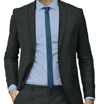 Mens Gray Suit Custom Tailor Made Windowpane Check Cashmere Wool Bespoke Suits