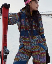 Free People Movement All Prepped Jacquard Ski Suit Detachable Hood Blue XS NEW