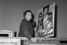 Writer And Painter Carlo Levi Holding One Of His Paintings S - 1954 Venice 4x6 p
