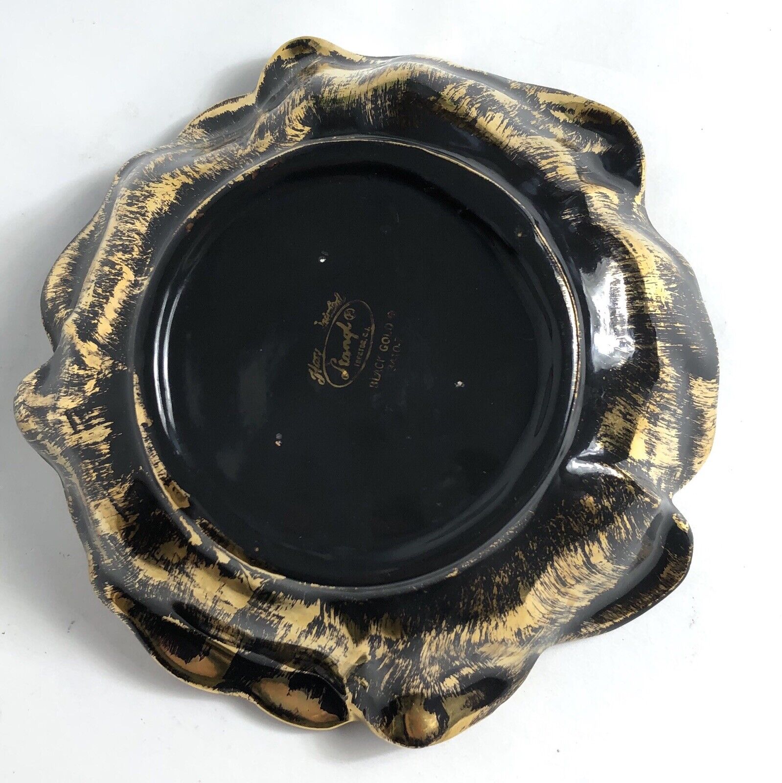 Vintage Stangl Art Pottery Black Gold Flower Bowl Dish 3410-7