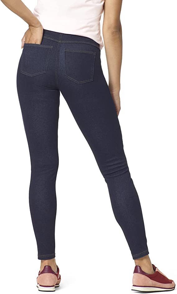 NEW HUE Women's Curvy Fit Essential Denim Leggings With Pockets Black/Blue