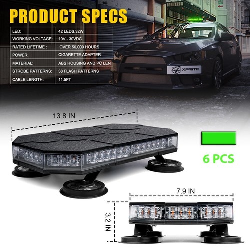 6PCS 42 LED Green Rooftop Strobe Light Car Truck Emergency Warning Flash Beacon - 第 1/5 張圖片