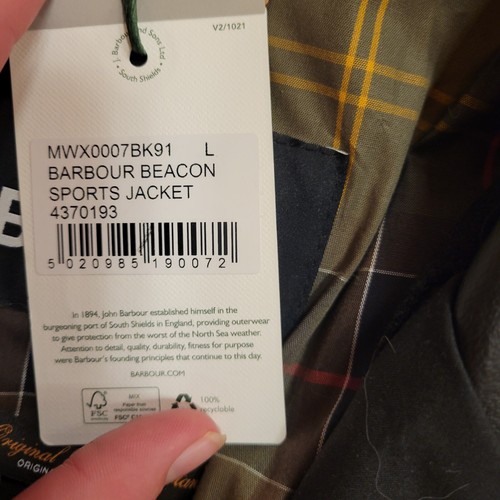 NWT Men Barbour Beacon Waxed Sports Jacket Black #MWX0007BK91 (Size Large) - Picture 11 of 14