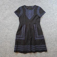 Madewell Dress Womens 2 Black Blue Embroidery Lined Short Sleeve Peasant Casual