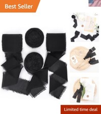 4 Rolls Handmade Black Chiffon Silk Ribbon 1-3/4" - Perfect for Bridal Bouquets