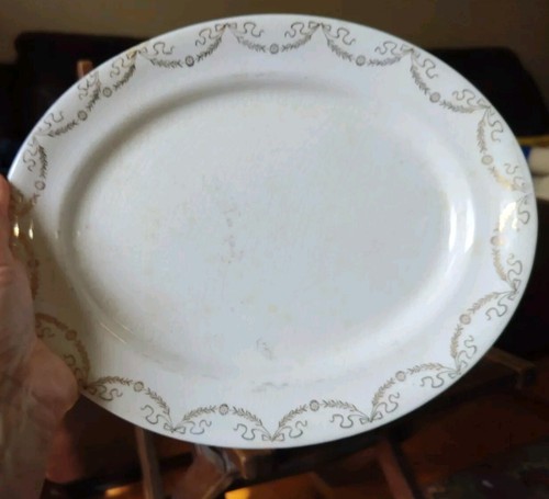 Antique 1800s Knowles Serving Platter Semi Vitreous Porcelain White Gold Ribbon - Picture 19 of 19