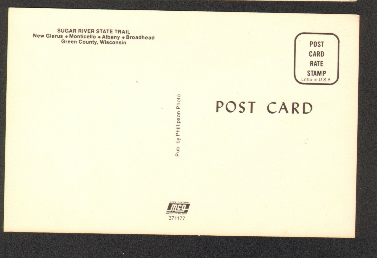 Unused Postcard Sugar River State Trail Green County Wisconsin WI