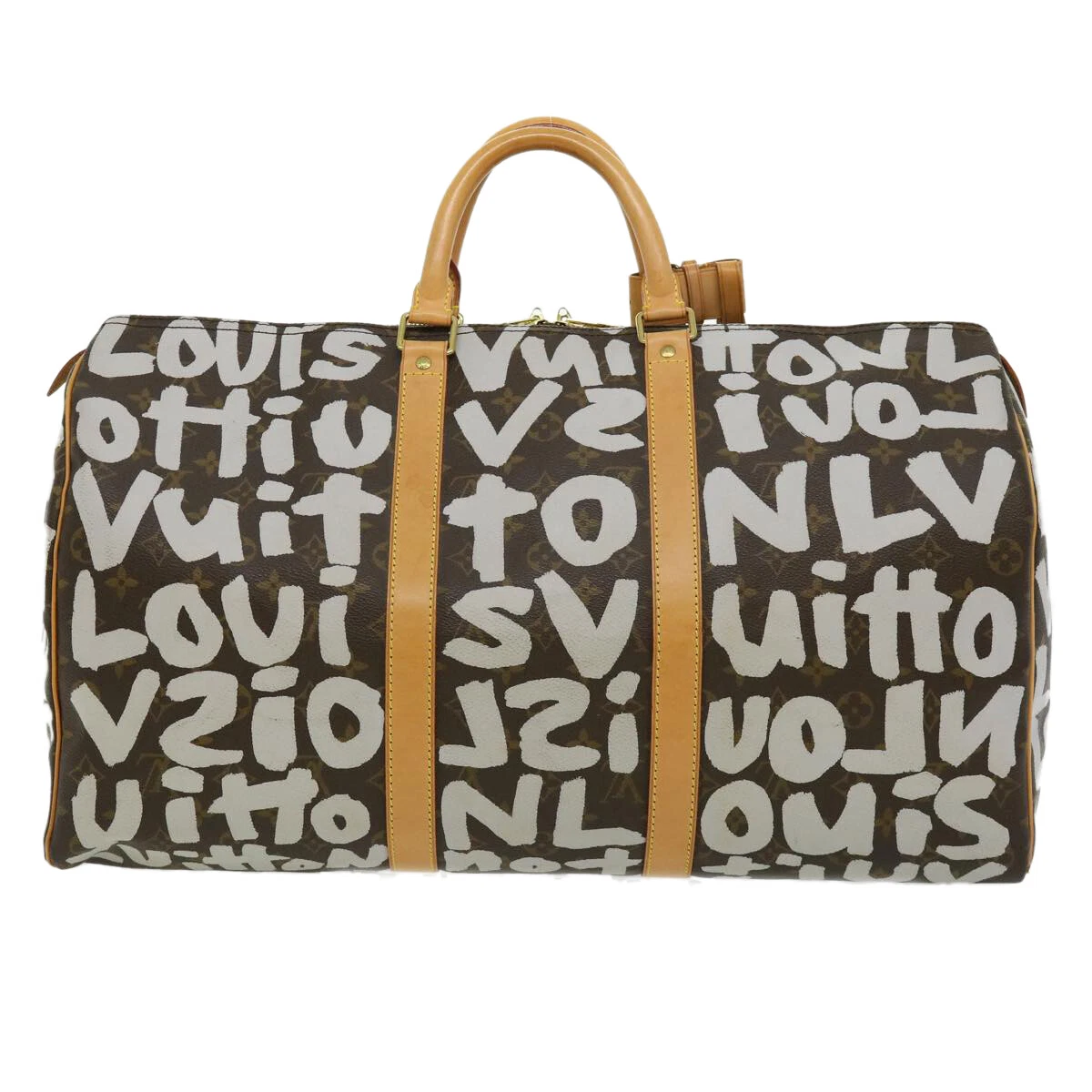 LOUIS VUITTON Monogram Graffiti Keepall 50 Boston Bag White M92197 