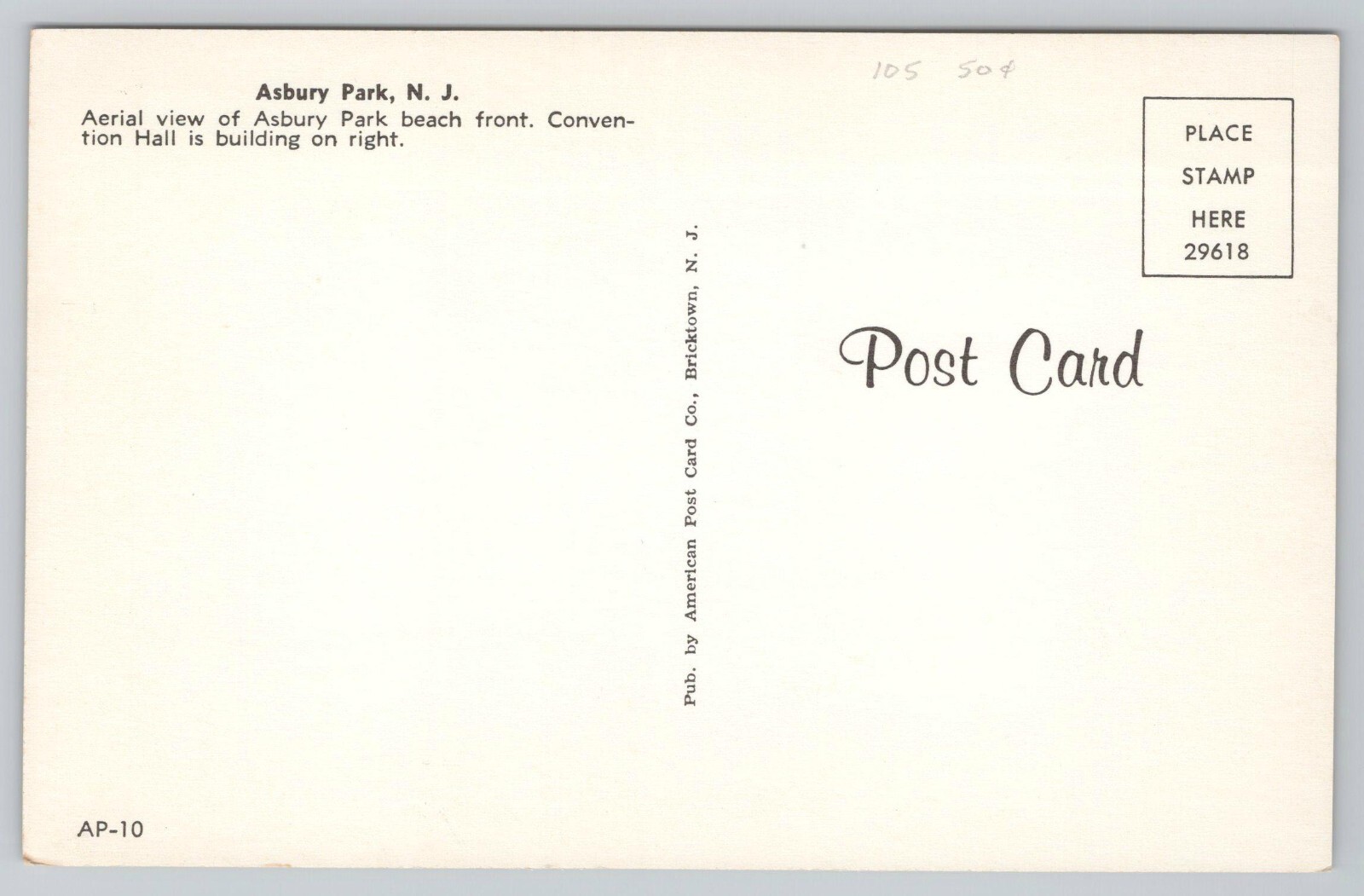 1950s Aerial View of Asbury Park Beach & Convention Hall New Jersey Postcard