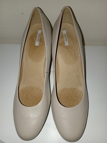 £95 Geox Women D Annya A Size 7 40 Beige Leather High Mid Heel Court Shoes New - Picture 3 of 11