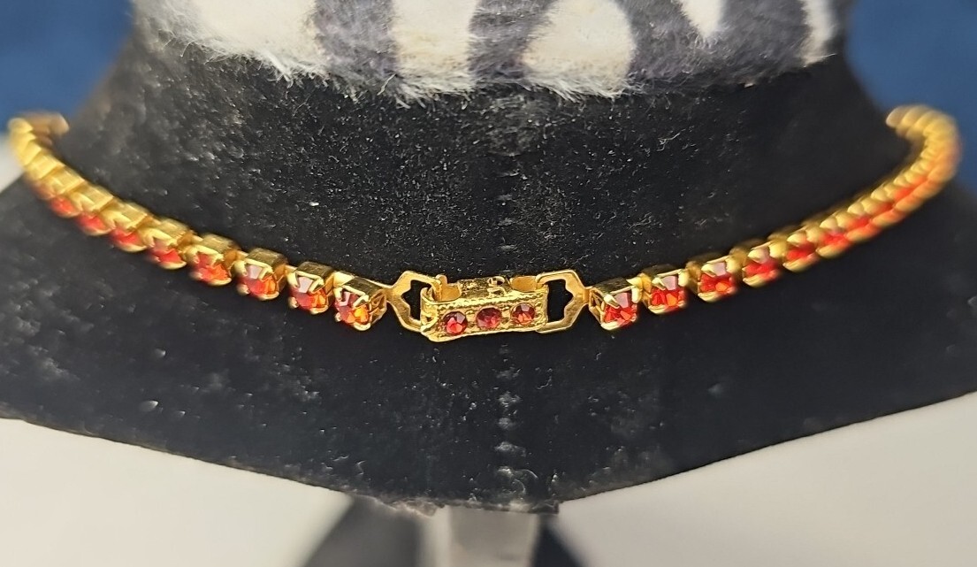 Faux Ruby Red Statement Necklace 16-17” Earrings … - image 4