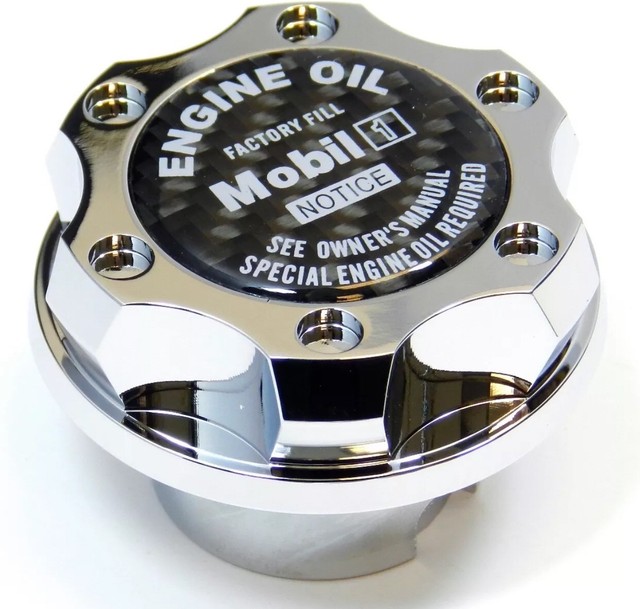 Chrome Oil Filler Cap With Carbon Fiber Mobil 1 Emblem For LS1 LS2 LS3