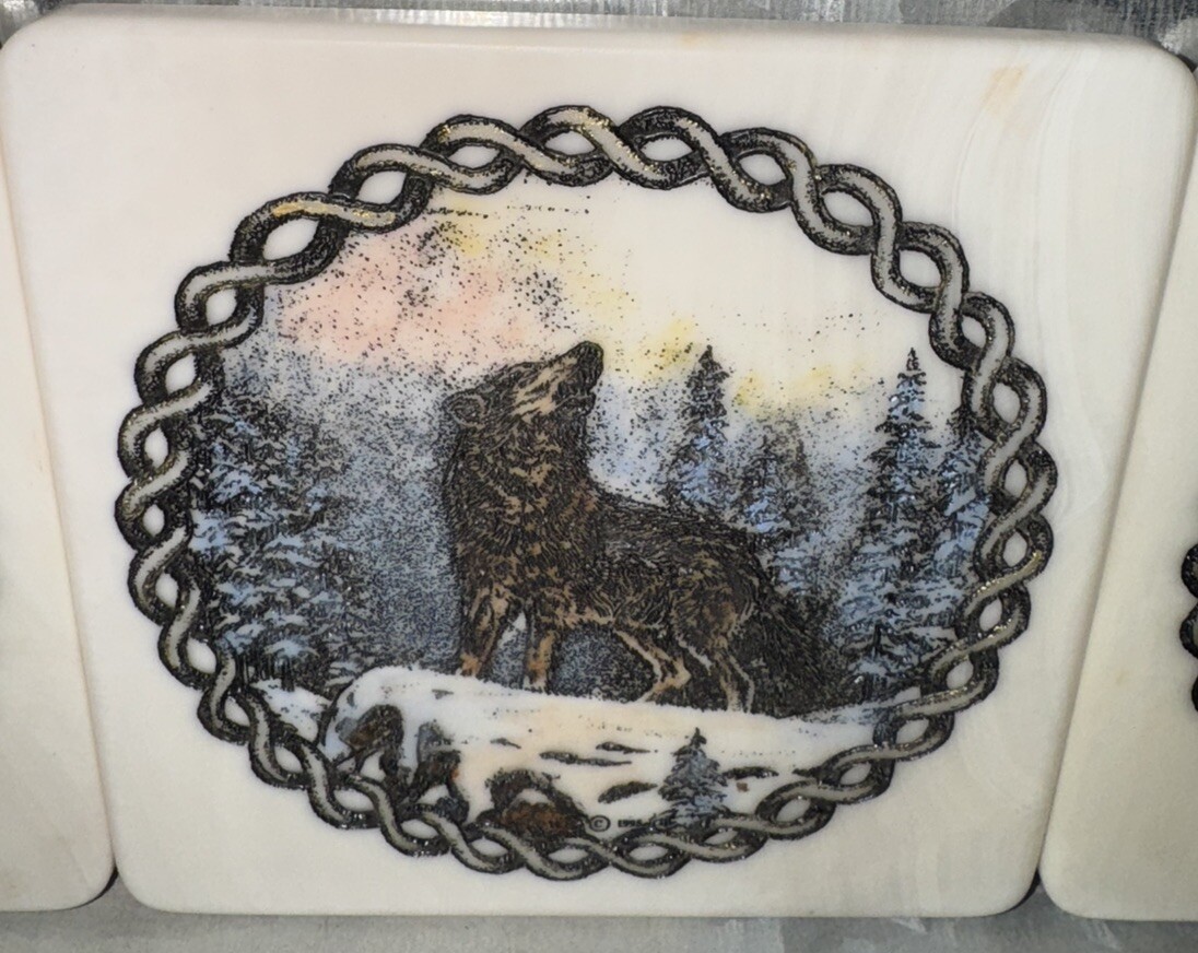 Donnie Nahlen 1995 Wildlife 4 Coasters Engraved Resin Ivory Stone Very Rare