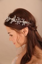 Silver Flower Crystal Headband Crystal Beads Hair Piece Silver Wedding Hair A...