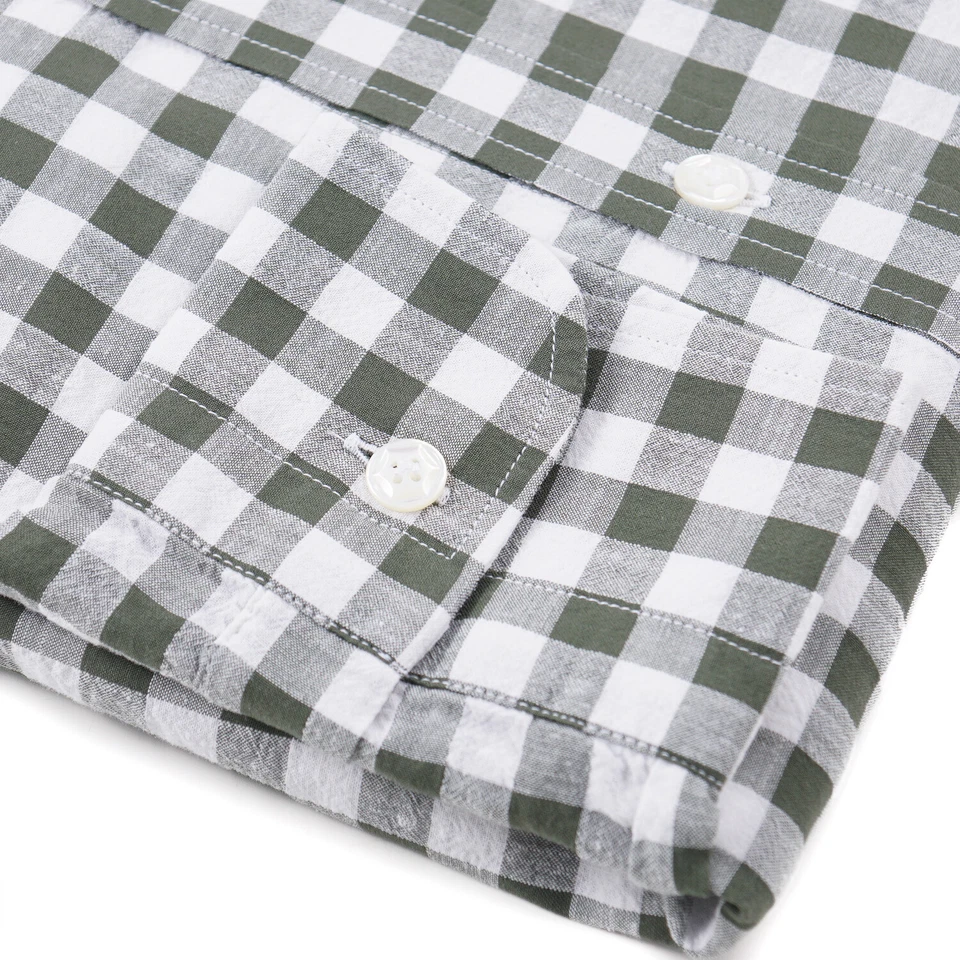 Barba Napoli зеленый чек экстра тонкий хлопок и лен рубашка M 15,75 (Eu 40) новый с Ярлыками - Изображение 2 из 4