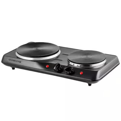 Double Burner Electric Stove Cast Iron Hot Plates Cooktop Kitchen Black OVENTE