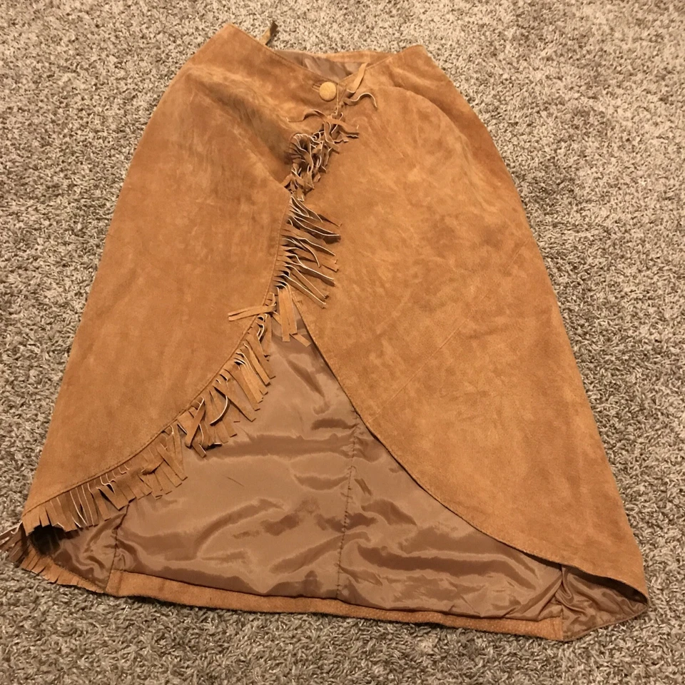 De Colección Marrón Gamuza Abrigo Falda Forrada Para Mujer Talla 5/6 Súper Suave Linda Borla B20 Foto 4 de 4