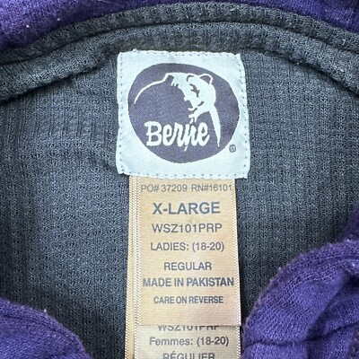 Berne Hoodie Women XL Purple Full Zip Thermal Hood Sweatshirt