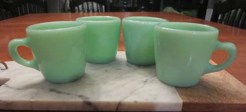 4 Fire King Oven Ware Jadeite Green Vintage Coffee Cup C Handle Restaurantware