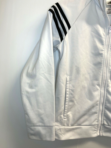 adidas Unisex Kids Size L 14 Track Jacket Mockneck Full Zip White Black Logo - Picture 3 of 4