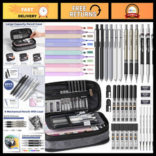 50 PCS School Supplies Stationery Set with Pencil Case, Black - Essential Back t