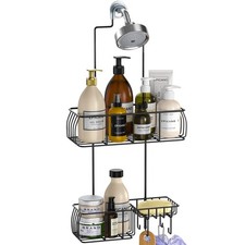 Shower Caddy Hanging, Anti-Swing Over Head Shower Caddy Rustproof with Hooks .