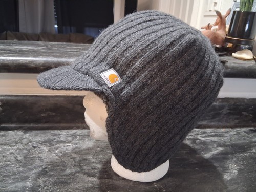 Carhartt Beanie Brim Visor Bill Gray Lambswool Hunting Winter Skater Hat