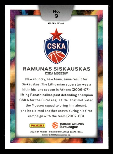 Ramunas Siskauskas 2023-24 Panini Prizm EuroLeague #9 Color Blast - Picture 2 of 2