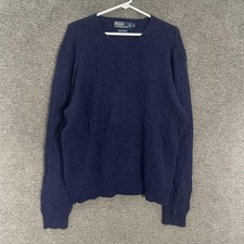 Polo By Ralph Lauren Sweater Mens XL Blue 100 Cashmere Cable Knit Pullover