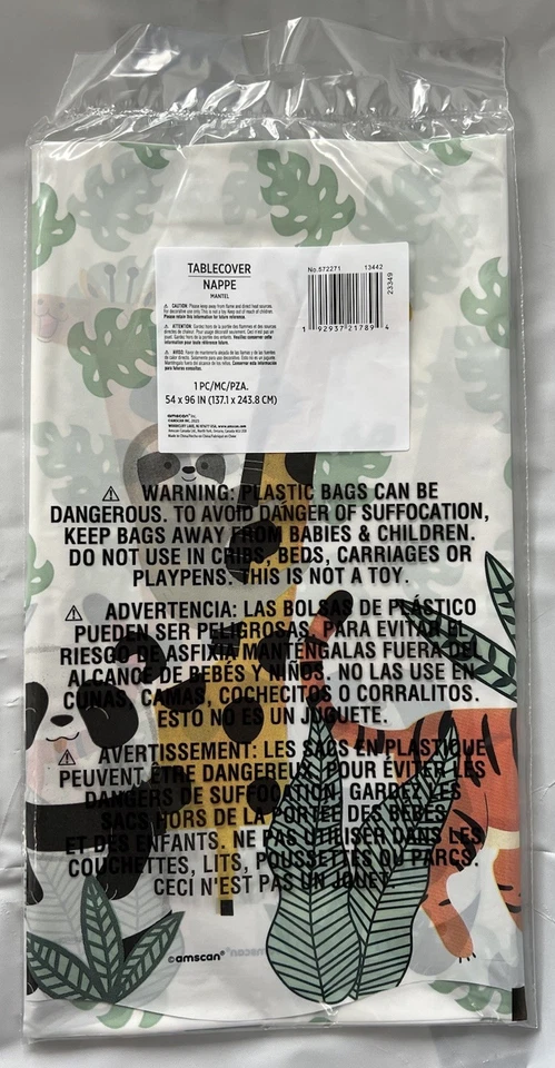 "Mantel de fiesta animales de la selva 54"" x 96"" jirafa, león, tigre cumpleaños para niños" Foto 2 de 2