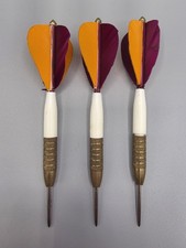 Vintage Unicorn Orange-Red Feathers Brass Darts in Clear Case - Made In England